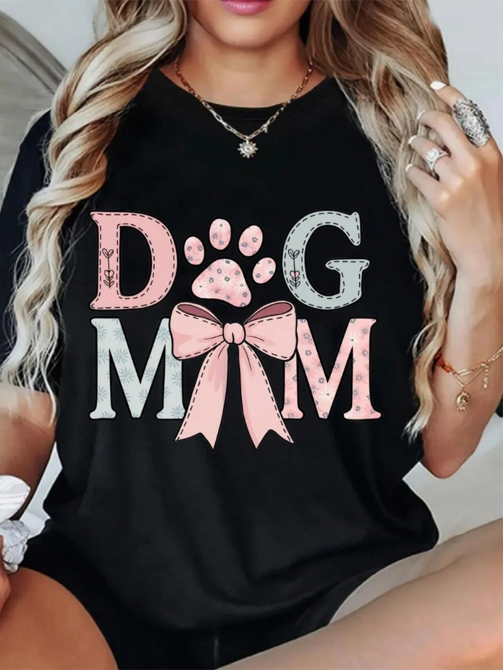 Dog Mom Graphic Crew-Neck T-Shirt for Women
