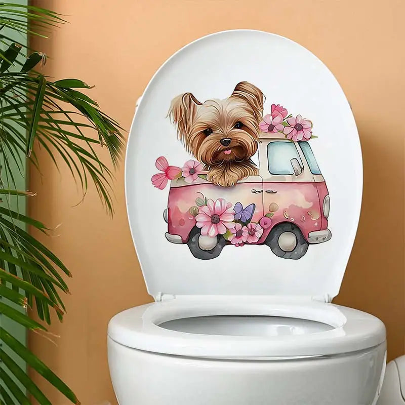 Yorkie Dog in Pink Car Wall Sticker