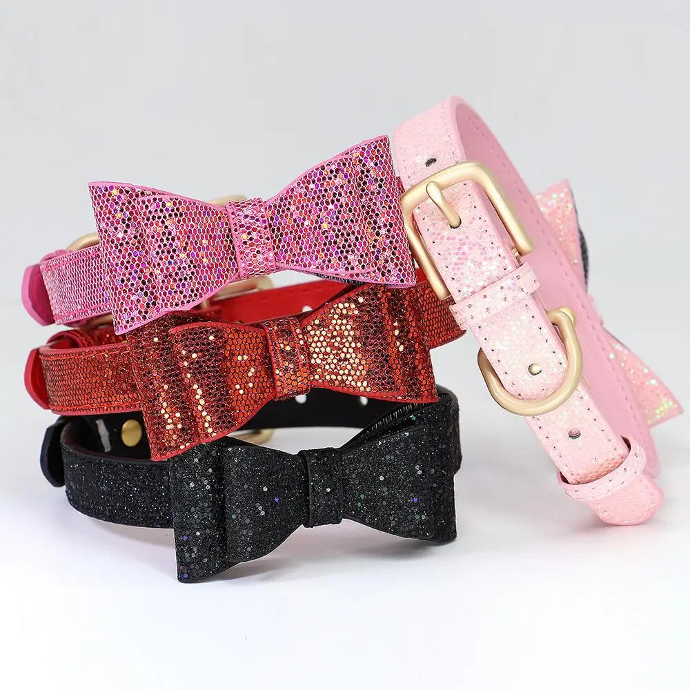 Adjustable Leather Bow Knot Dog Collar
