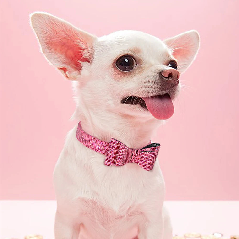 Adjustable Leather Bow Knot Dog Collar