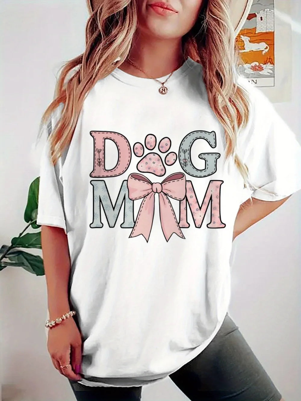 Dog Mom Graphic Crew-Neck T-Shirt for Women