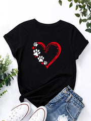 Women Dog Paw Print T-Shirt