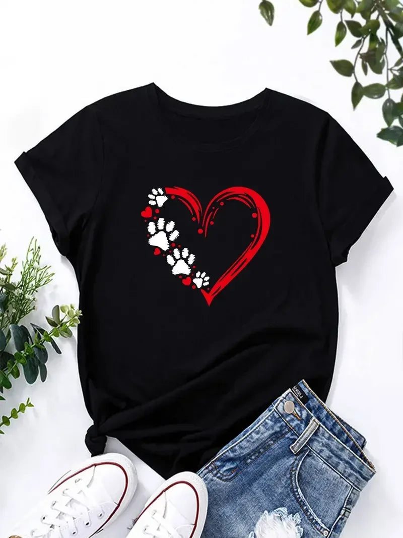 Women Dog Paw Print T-Shirt