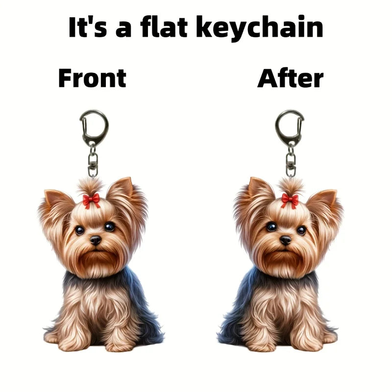 Cute Yorkshire Terrier with Bow Tie Pendant Keychain
