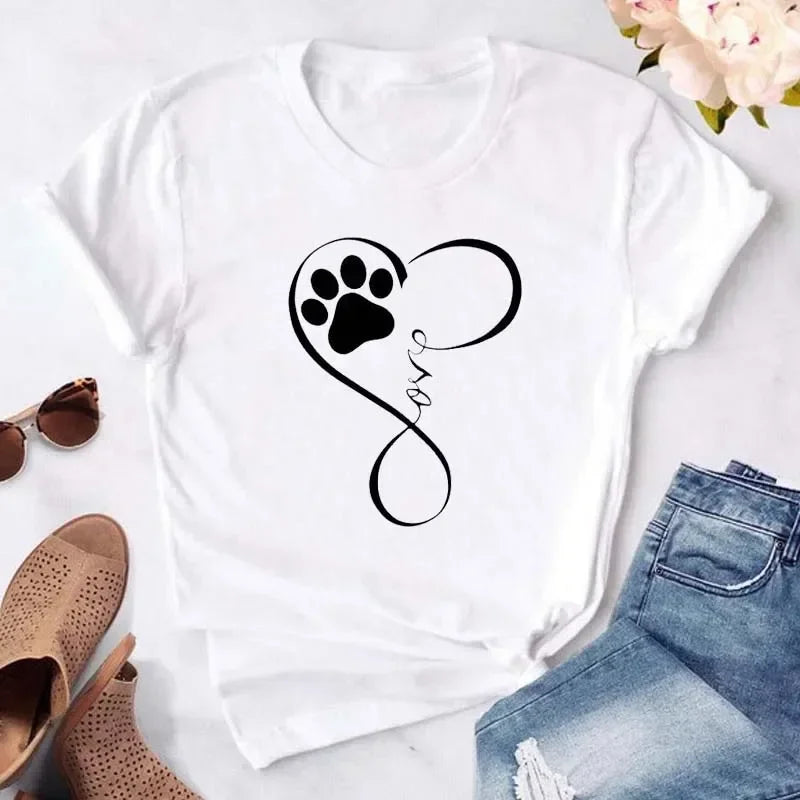 Y2k Dogs Paws Mom Print T-Shirt