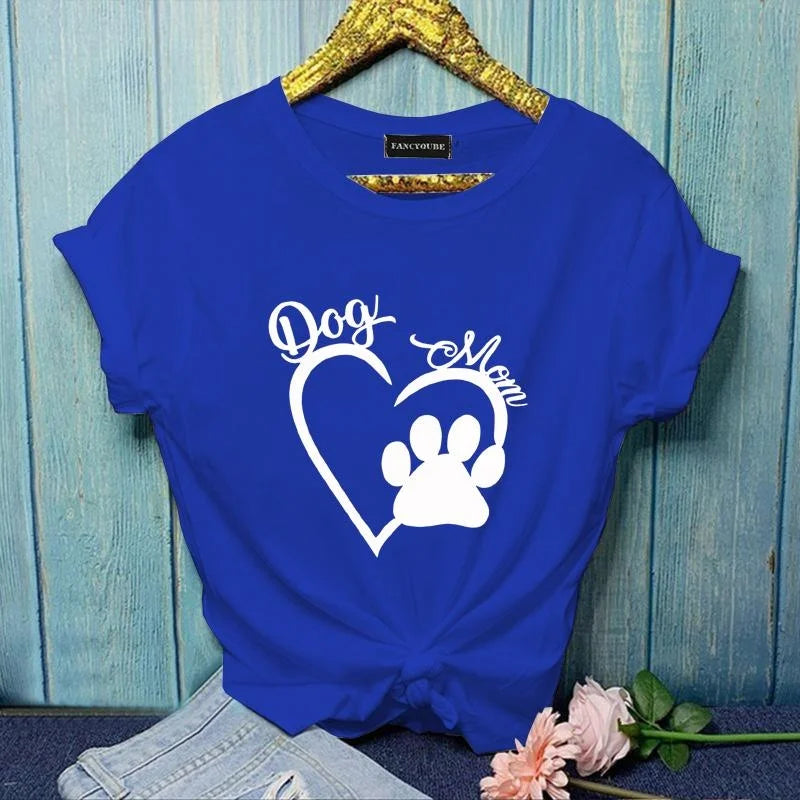 Heart Pattern Dog Paw Printed T-Shirt