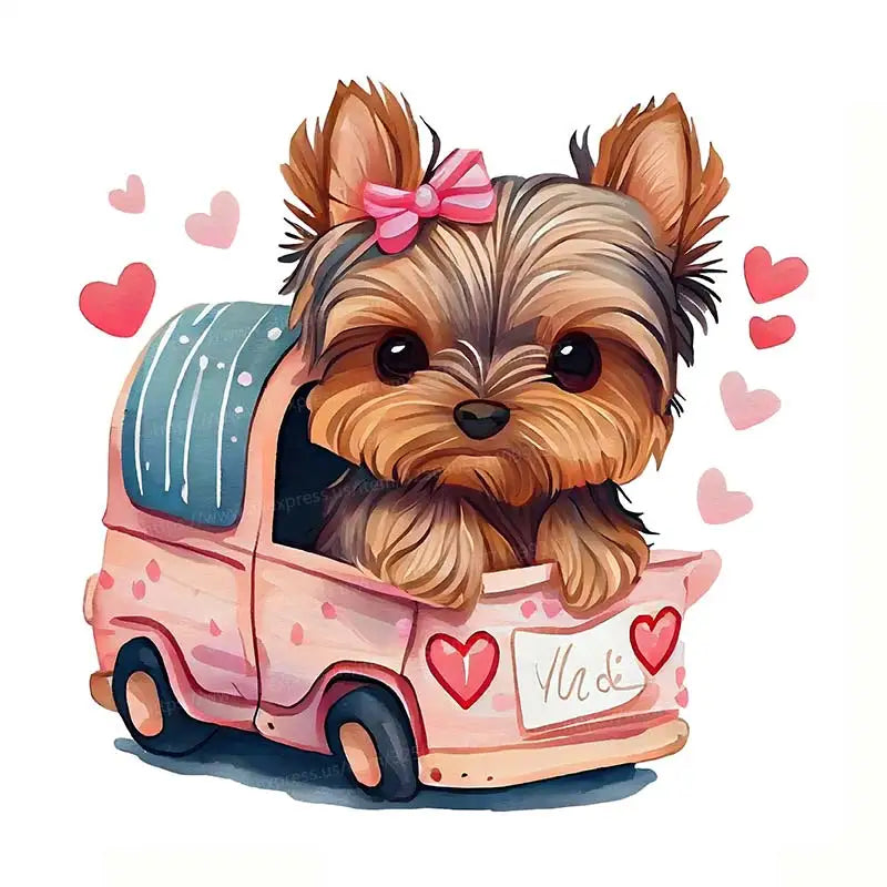Yorkie Dog in Pink Car Wall Sticker