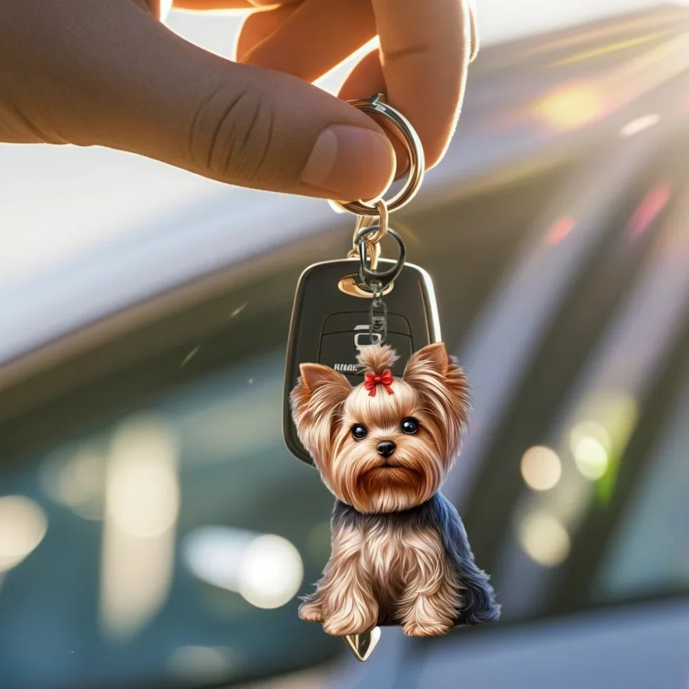 Cute Yorkshire Terrier with Bow Tie Pendant Keychain