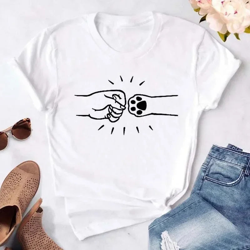 Y2k Dogs Paws Mom Print T-Shirt