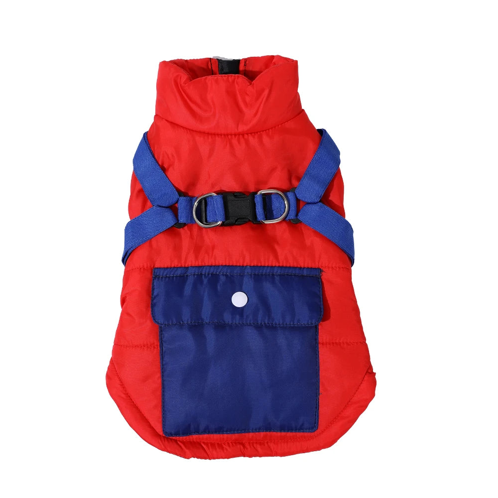 Dog Clothes Vest Jacket With Harness Pocket Zipper Windproof