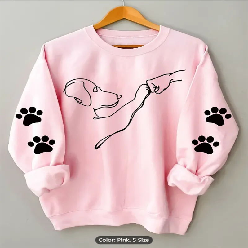 Women's Pink Cotton Dog Paw Graphic Print Sweatshirt