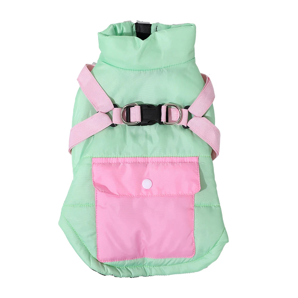 Dog Clothes Vest Jacket With Harness Pocket Zipper Windproof