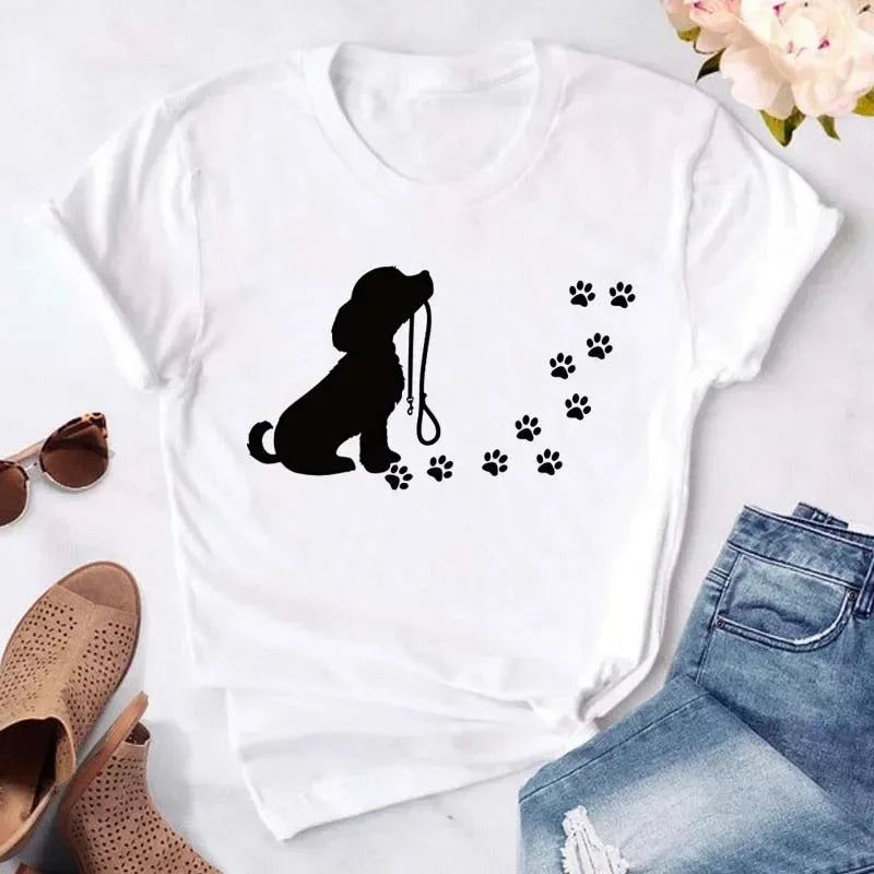 Y2k Dogs Paws Mom Print T-Shirt