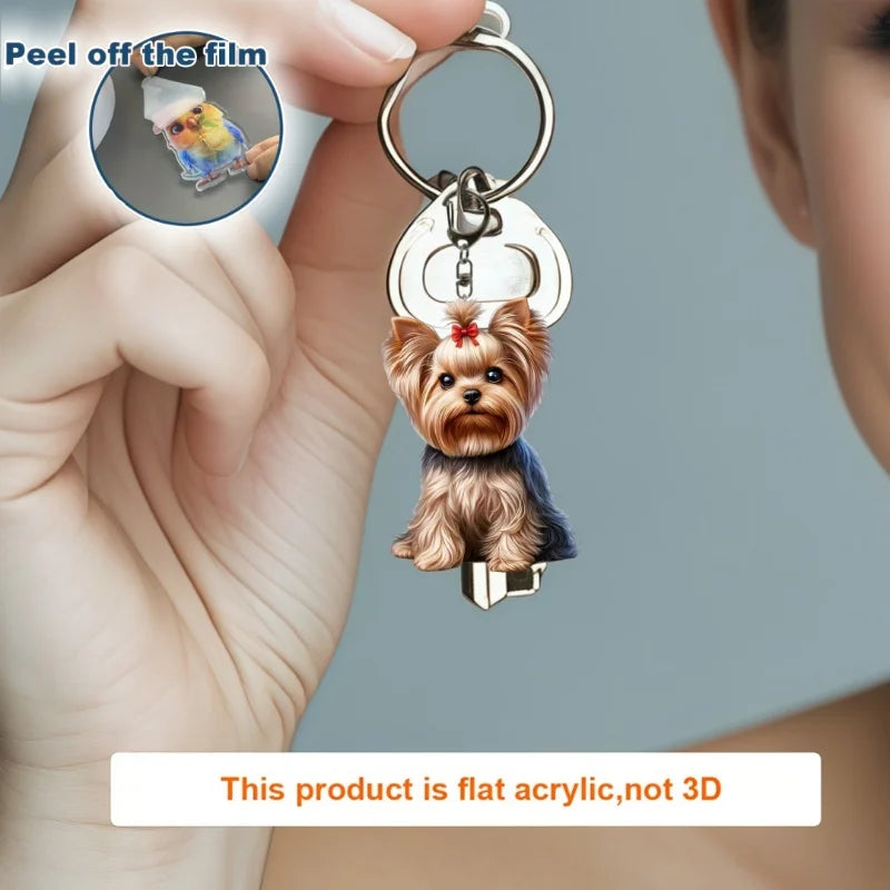 Cute Yorkshire Terrier with Bow Tie Pendant Keychain
