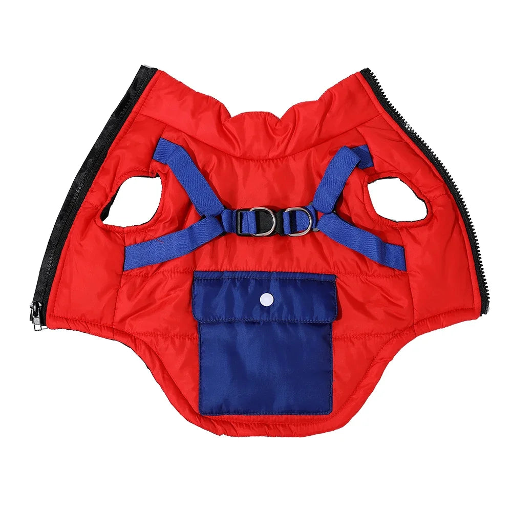 Dog Clothes Vest Jacket With Harness Pocket Zipper Windproof