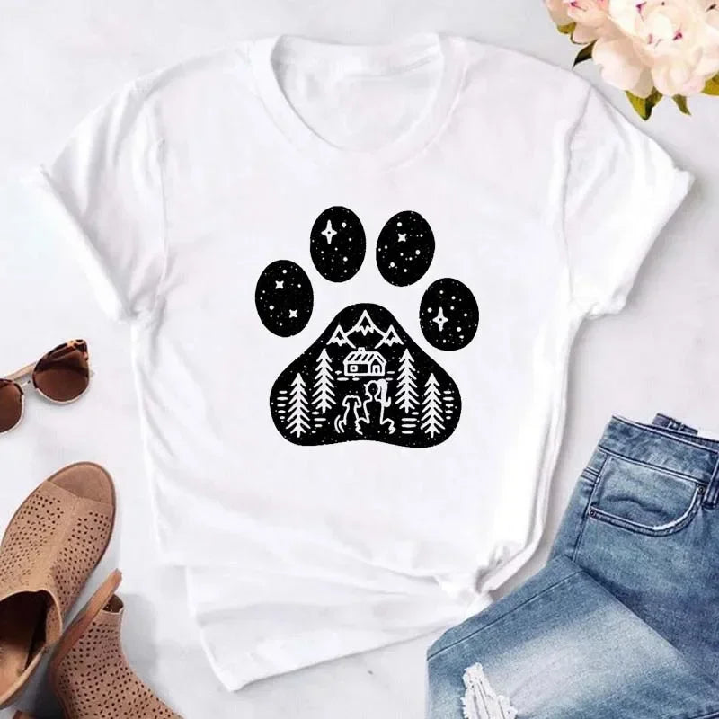 Y2k Dogs Paws Mom Print T-Shirt