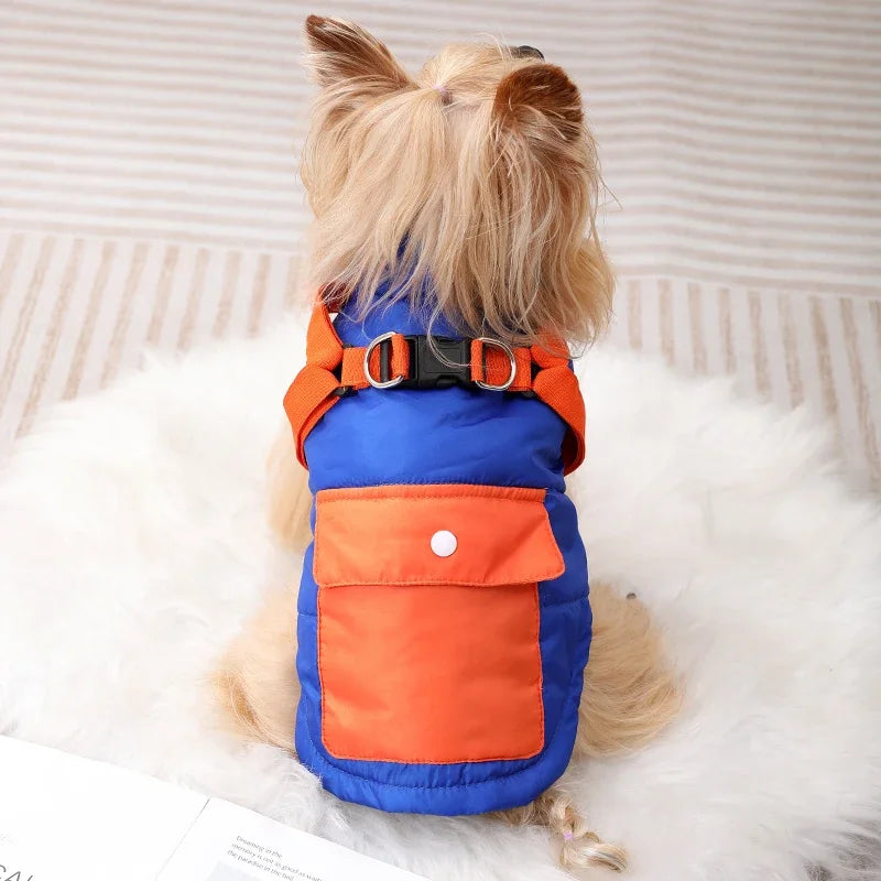Dog Clothes Vest Jacket With Harness Pocket Zipper Windproof