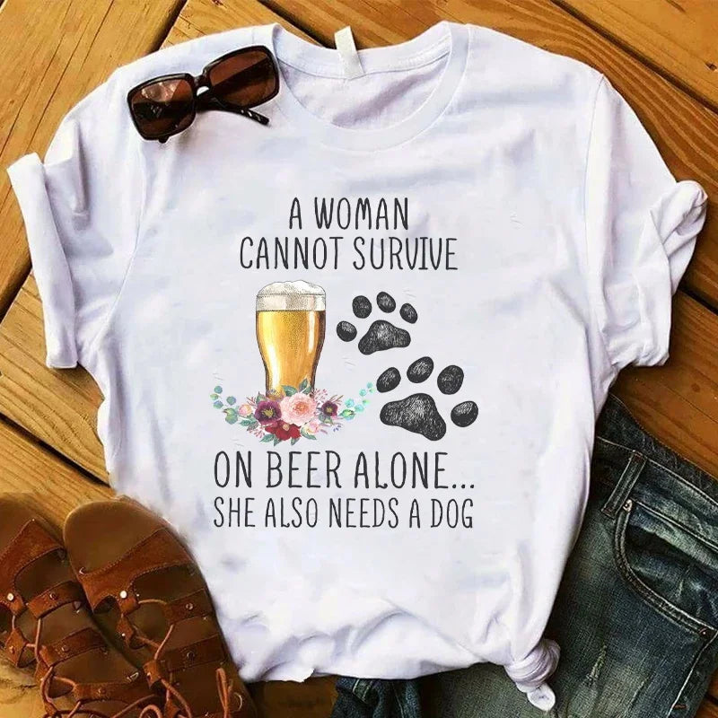 Female Dog Paw Printed Cute Fashion Top Tshirt