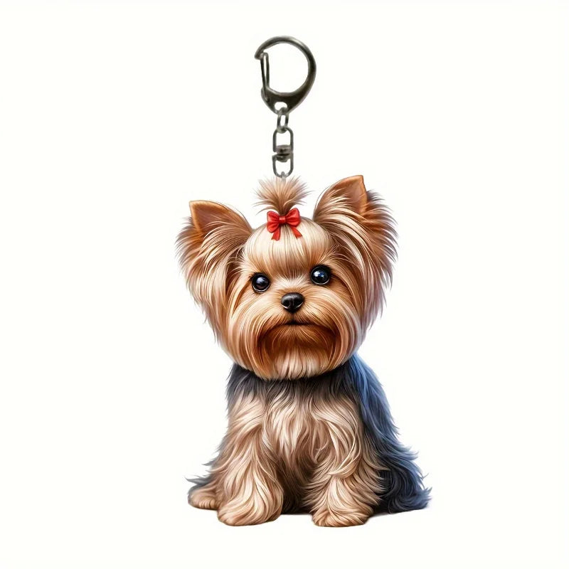 Cute Yorkshire Terrier with Bow Tie Pendant Keychain