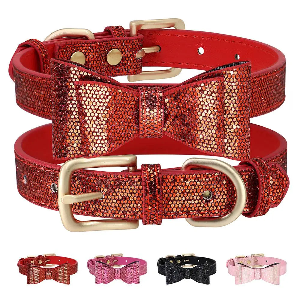 Adjustable Leather Bow Knot Dog Collar