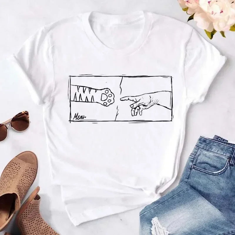 Y2k Dogs Paws Mom Print T-Shirt