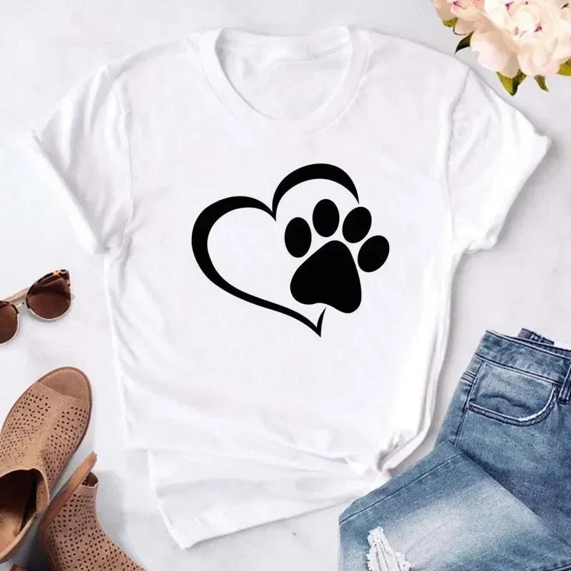 Y2k Dogs Paws Mom Print T-Shirt