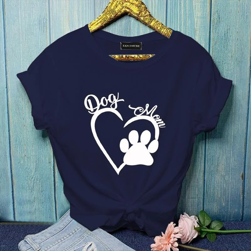 Heart Pattern Dog Paw Printed T-Shirt