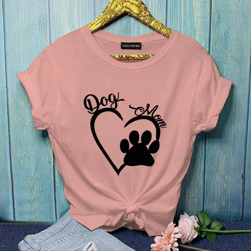 Heart Pattern Dog Paw Printed T-Shirt