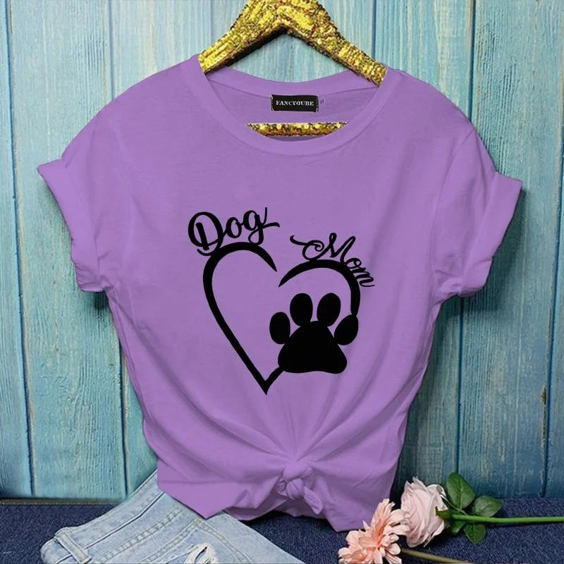 Heart Pattern Dog Paw Printed T-Shirt