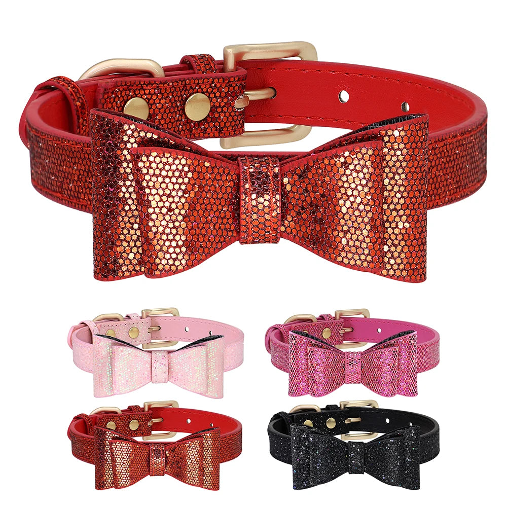 Adjustable Leather Bow Knot Dog Collar