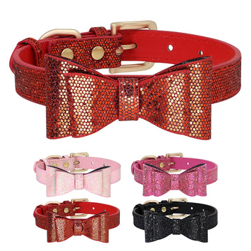 Adjustable Leather Bow Knot Dog Collar
