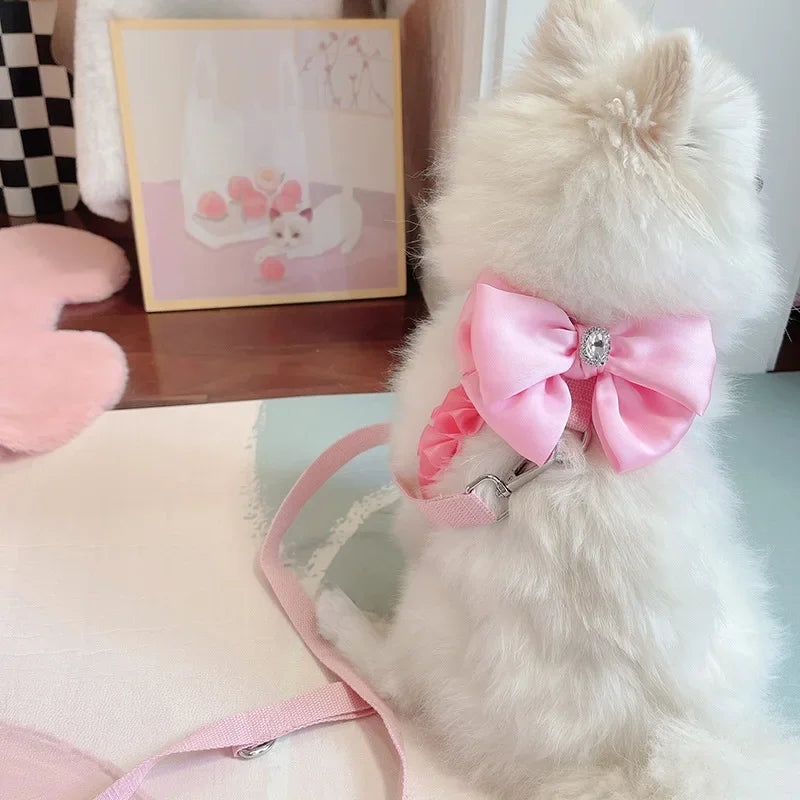 Yorkshire Pink Bow Harness Rope Set