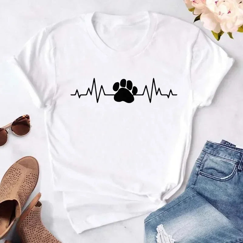 Y2k Dogs Paws Mom Print T-Shirt