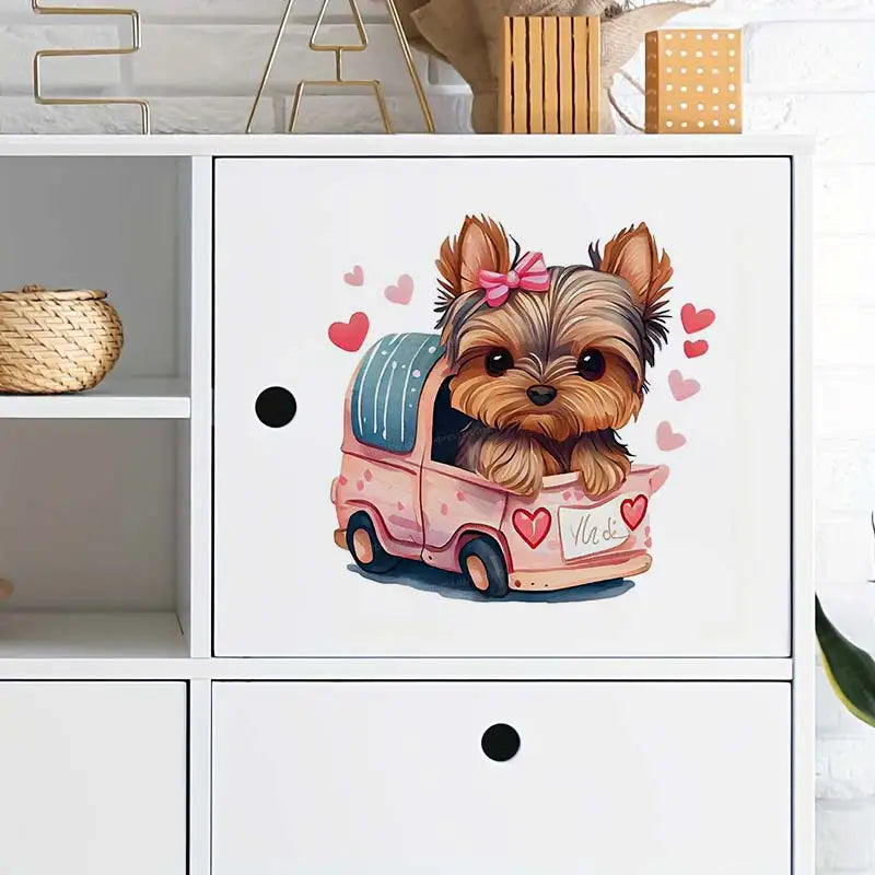 Yorkie Dog in Pink Car Wall Sticker
