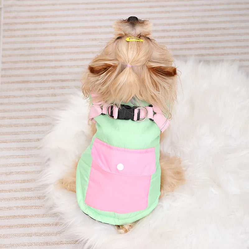 Dog Clothes Vest Jacket With Harness Pocket Zipper Windproof