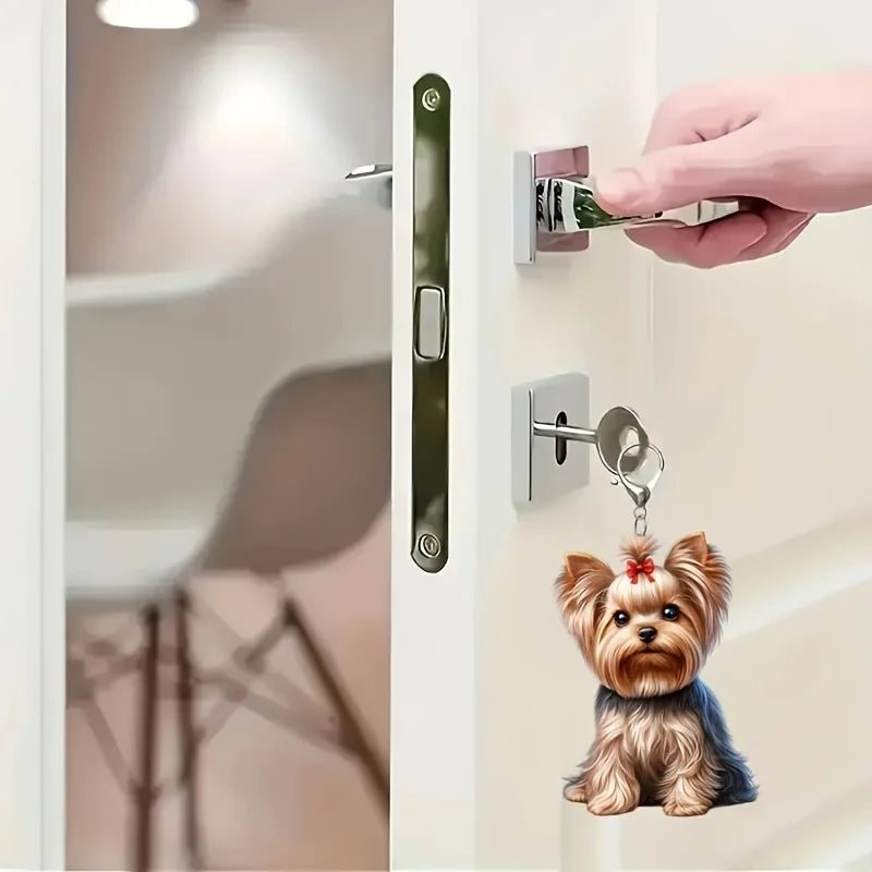 Cute Yorkshire Terrier with Bow Tie Pendant Keychain