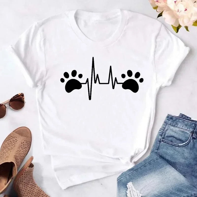 Y2k Dogs Paws Mom Print T-Shirt