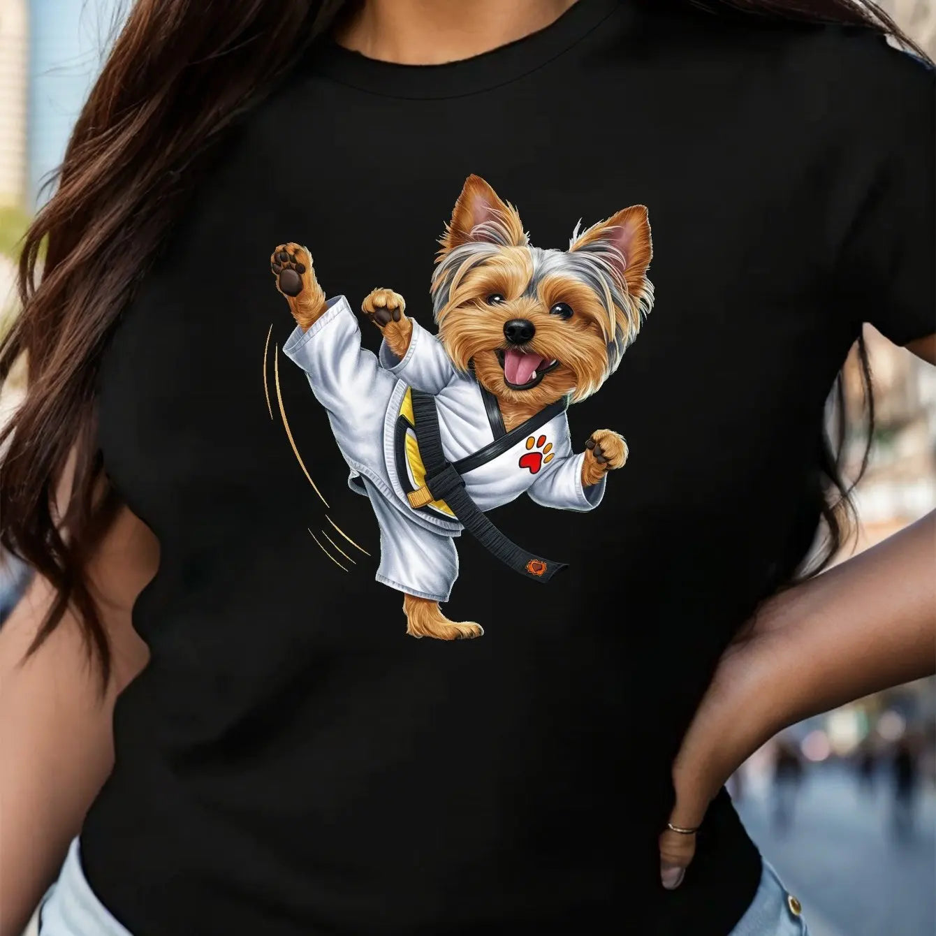 Short Sleeve Yorkshire Terrier Martial Arts Print T-shirt