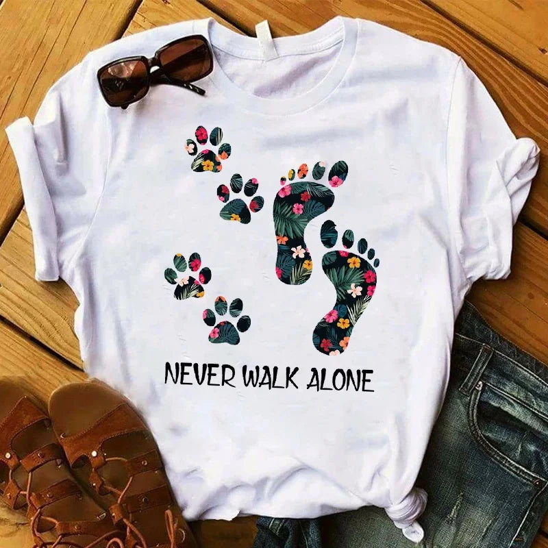 Female Dog Paw Printed Cute Fashion Top Tshirt