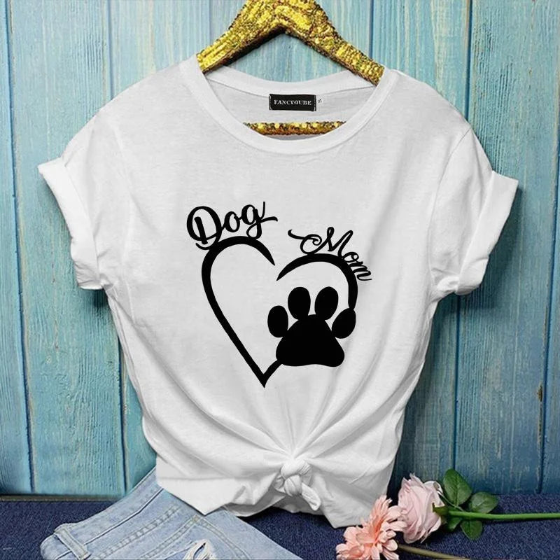 Heart Pattern Dog Paw Printed T-Shirt