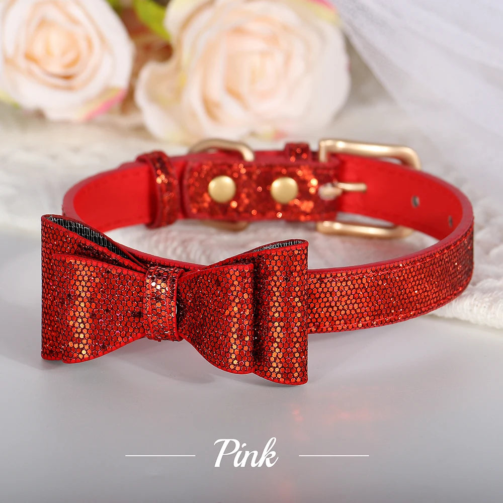 Adjustable Leather Bow Knot Dog Collar