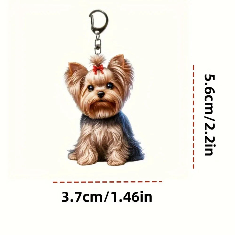 Cute Yorkshire Terrier with Bow Tie Pendant Keychain