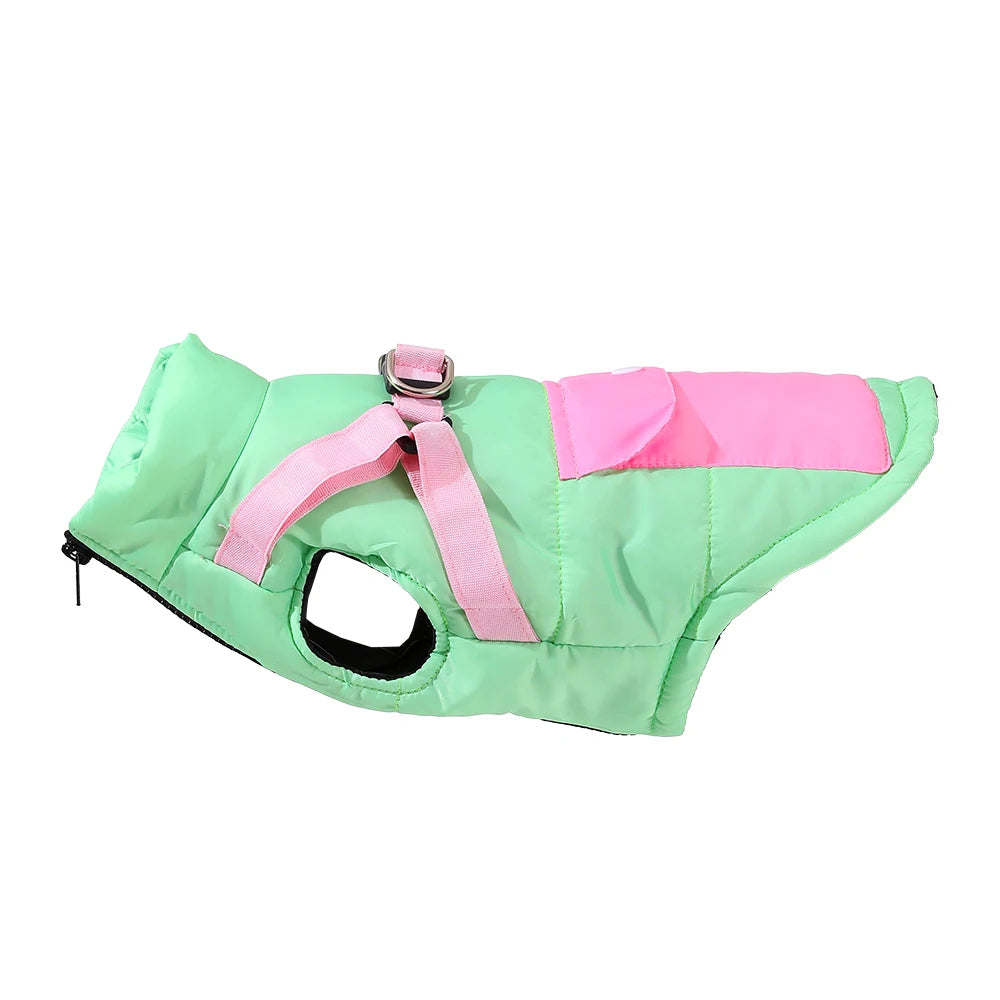 Dog Clothes Vest Jacket With Harness Pocket Zipper Windproof