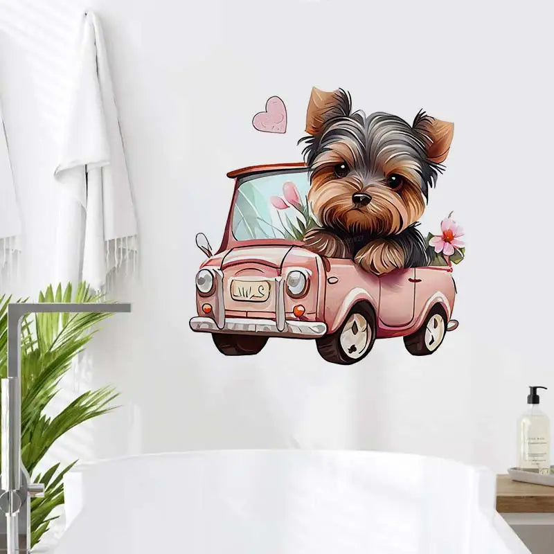 Yorkie Dog in Pink Car Wall Sticker