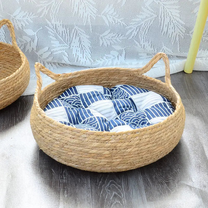 Rattan Weaving Pet Bed With Cushion