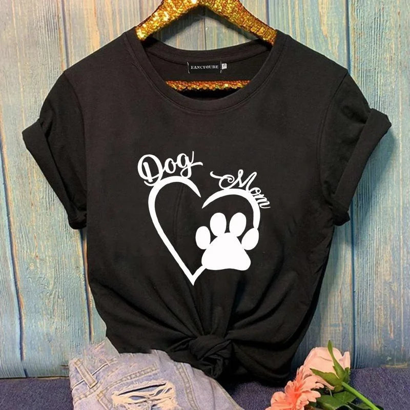 Heart Pattern Dog Paw Printed T-Shirt
