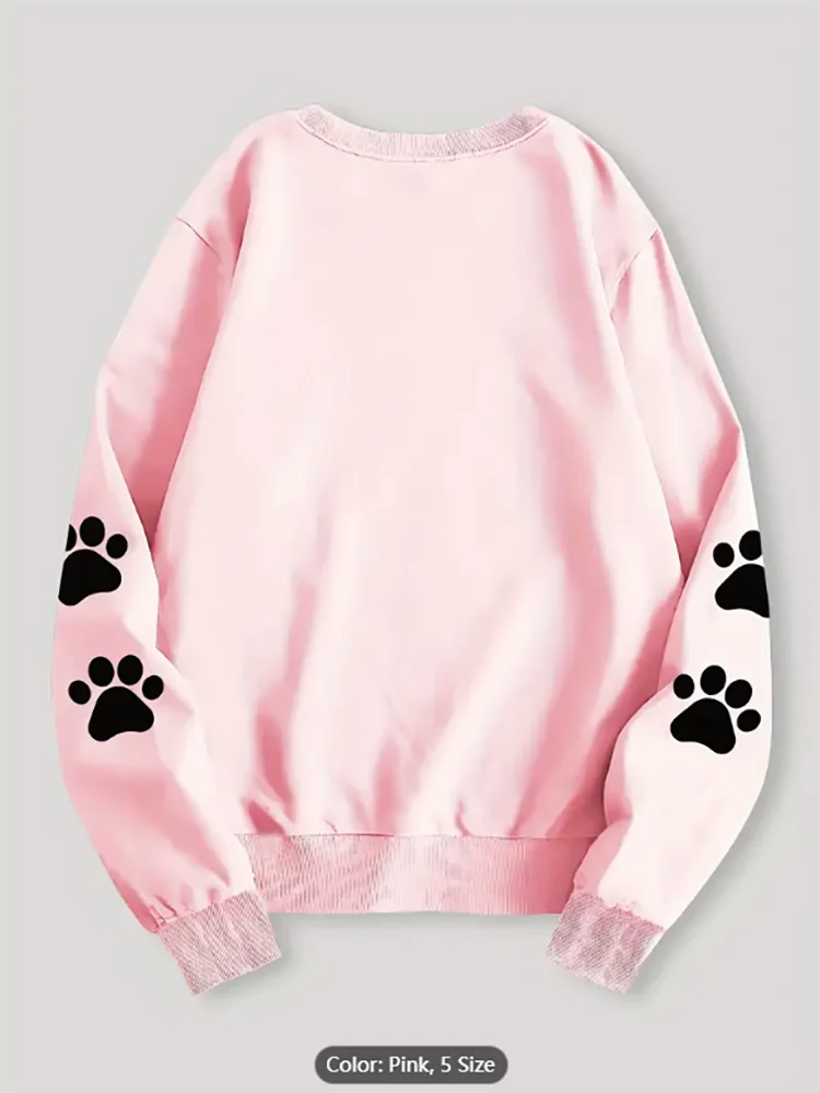 Women's Pink Cotton Dog Paw Graphic Print Sweatshirt