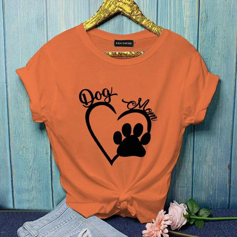 Heart Pattern Dog Paw Printed T-Shirt