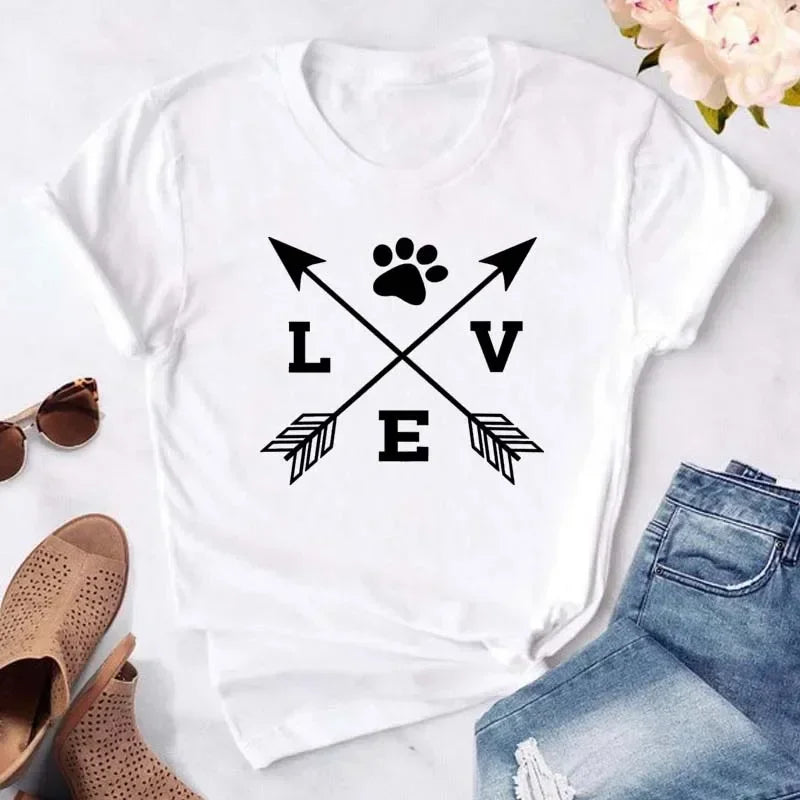 Y2k Dogs Paws Mom Print T-Shirt